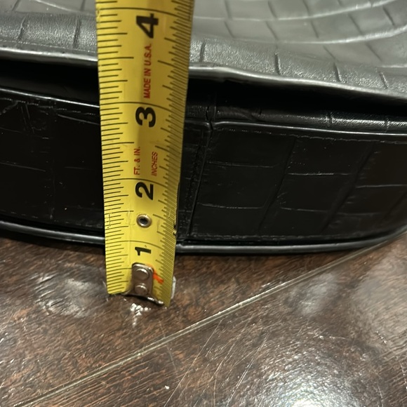 All Saints Captain Croc Round Cow Leather Embossed Crossbody Black - Picture 15 of 16